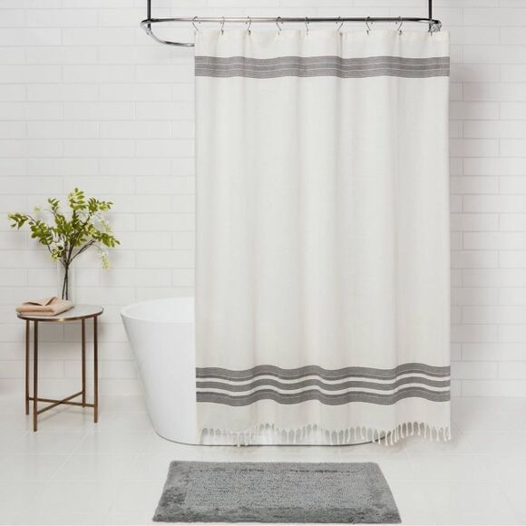 Threshold Striped Fringe Shower Curtain off-white - Picture 1 of 12